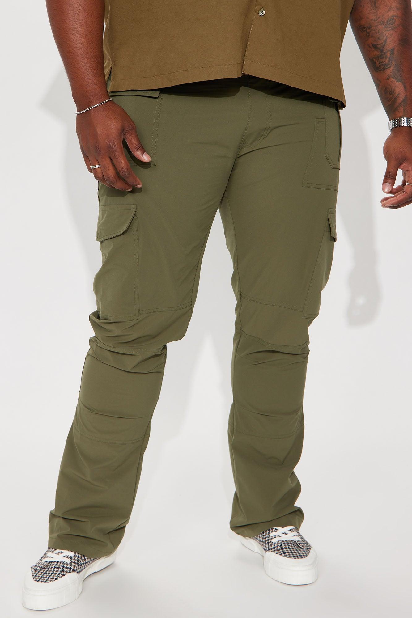 On Your Mind Stacked Flare Nylon Pants - Olive Product Image