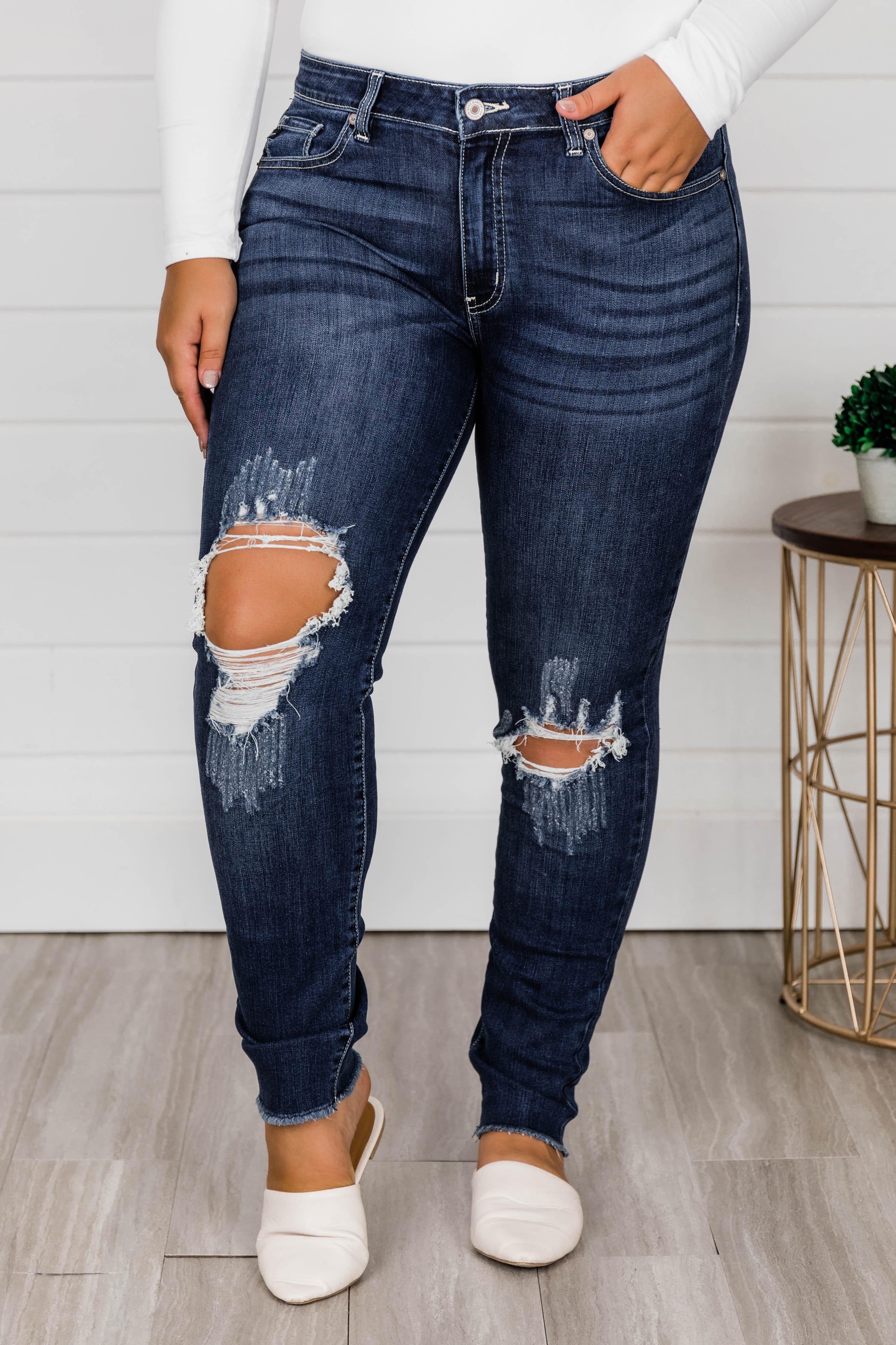 The Kallista Dark Wash Distressed Crop Jeans FINAL SALE Product Image