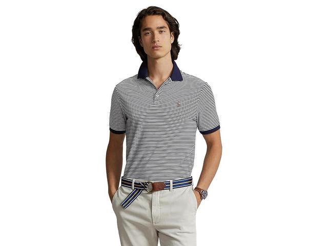 Polo Ralph Lauren Custom Slim Fit Striped Soft Cotton Polo Shirt (Refined /White) Men's Short Sleeve Knit Product Image