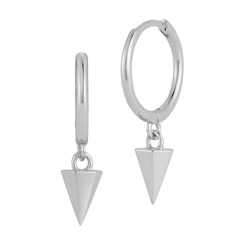 Sunkissed Sterling Pyramid Charm Huggie Hoop Earrings, Womens, Silver Tone Product Image