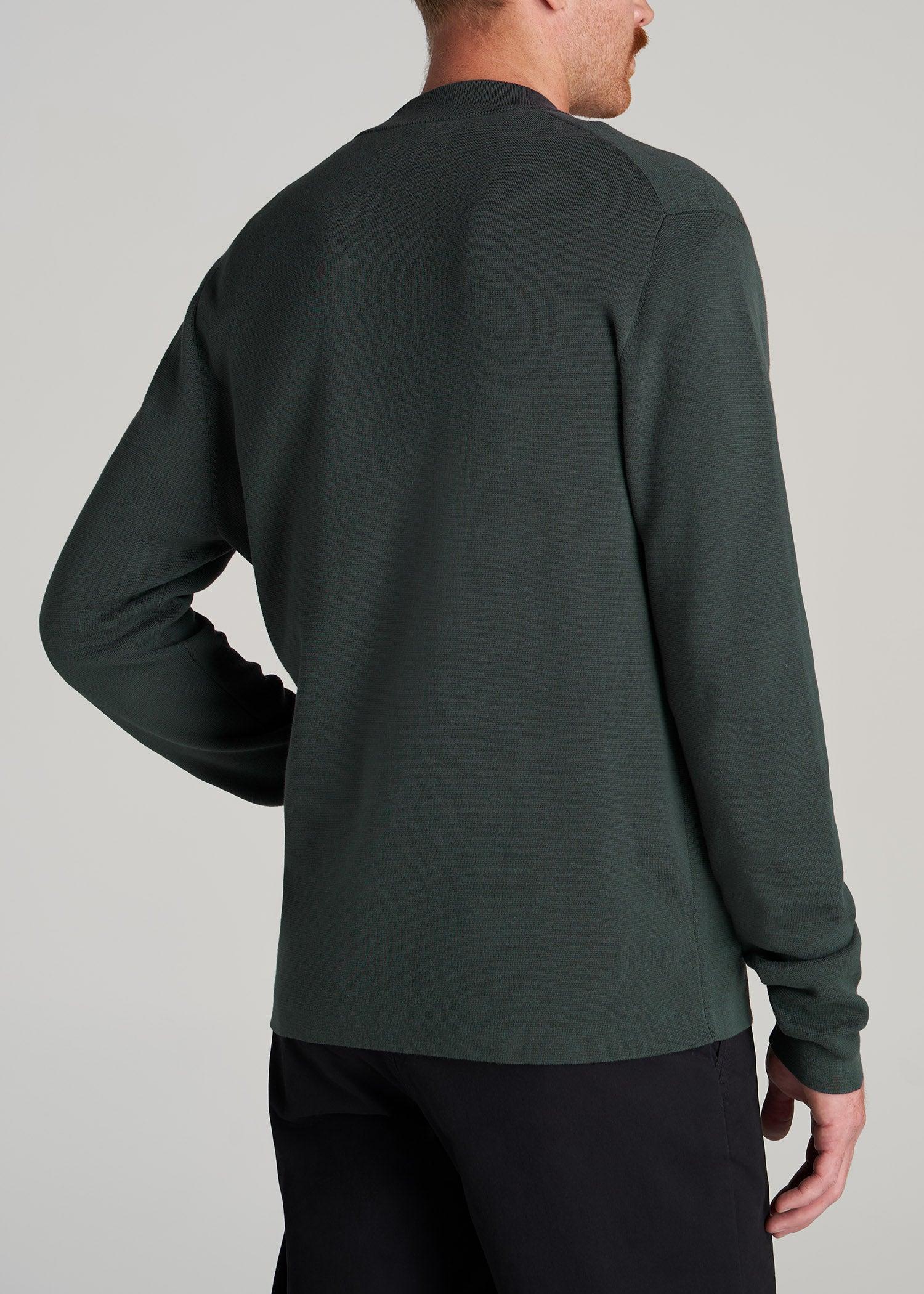 Full-Zip Baseball Collar Sweater for Tall Men in Dark Cyan Male Product Image