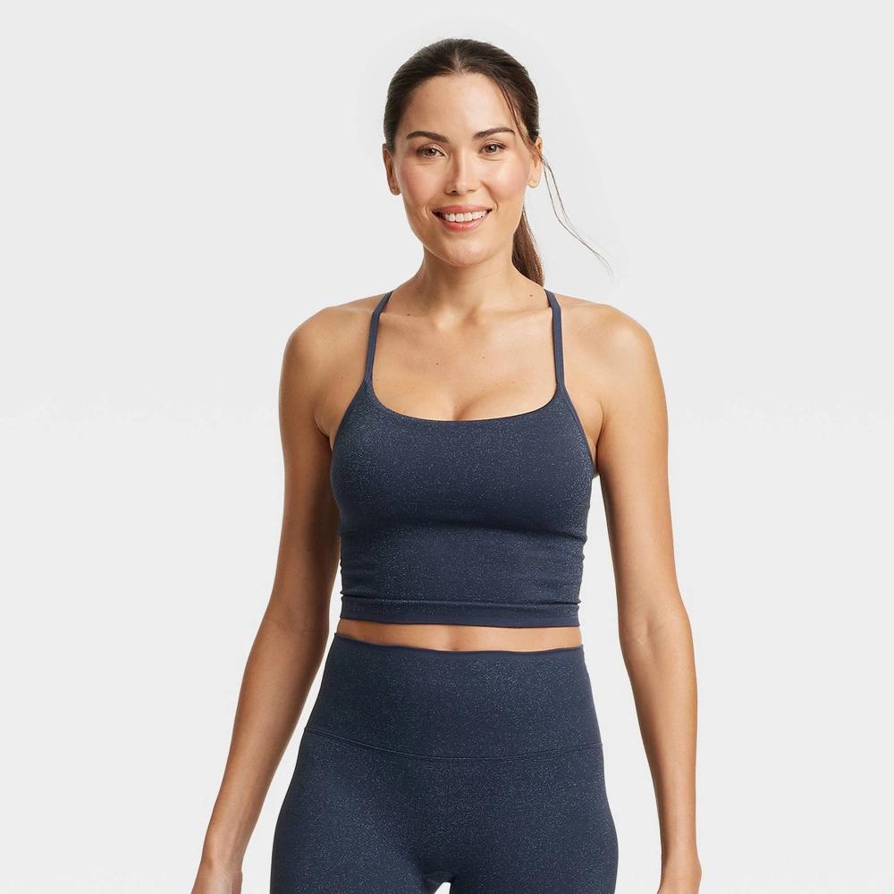 Womens Lurex Seamless Light Support Cami Cropped Sports Bra - All In Motion Navy Blue L Product Image