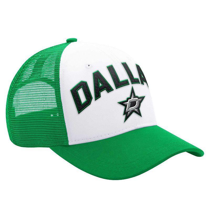 Mens Starter White/Kelly Green Dallas Stars Arch Logo Trucker Adjustable Hat Product Image