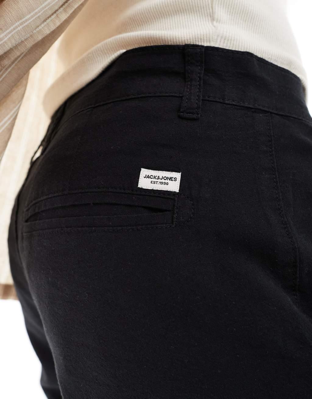 Jack & Jones linen mix chinos in black  Product Image