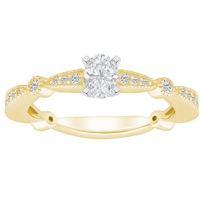 Alyson Layne 14k Gold 1/2 Carat T.W. Diamond Oval Cut Scalloped Band Engagement Ring, Womens 14k White Gold Product Image