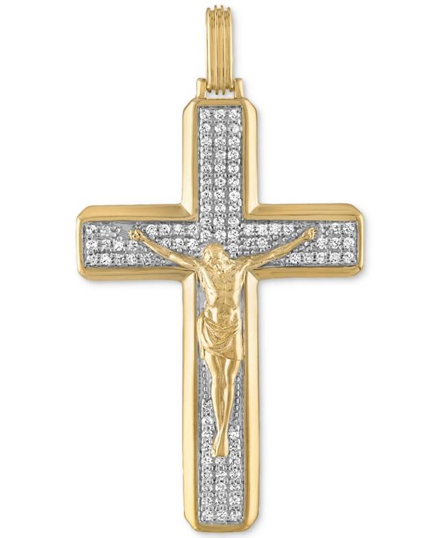 Esquire Mens Jewelry Cubic Zirconia Crucifix Cross Pendant in Sterling Silver & 14k Gold-Plate, Created for Macys Product Image