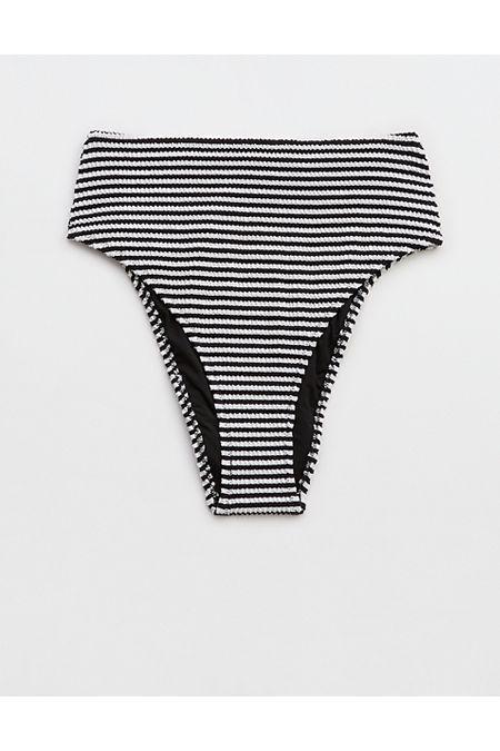 Aerie Crinkle Stripe High Cut Cheeky Bikini Bottom Women's Product Image