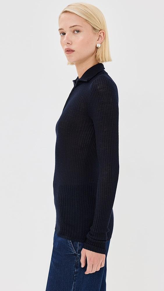 Tibi Feather Weight Ribbed Turtleneck Zip Up Sweater | Shopbop Product Image