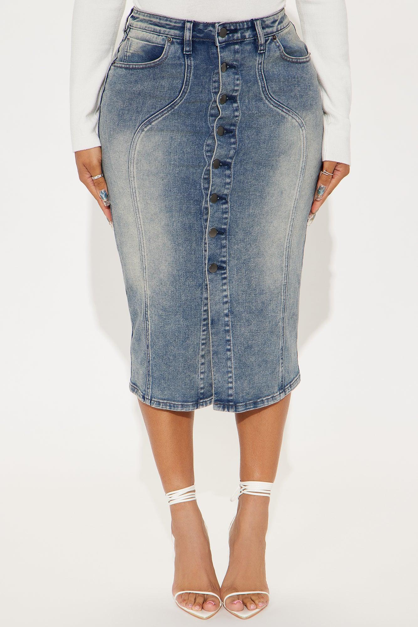 Blair Tinted Denim Midi Skirt - Vintage Wash Product Image