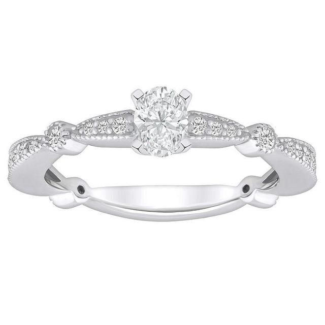 Alyson Layne 14k Gold 1/2 Carat T.W. Diamond Oval Cut Scalloped Band Engagement Ring, Womens 14k White Gold Product Image