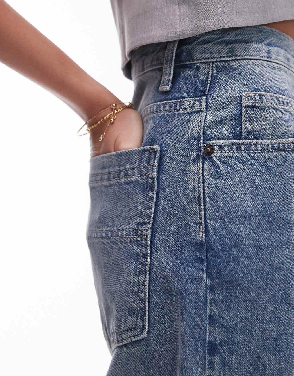 Topshop Tall high rise baggy jeans in extreme mid blue  Product Image