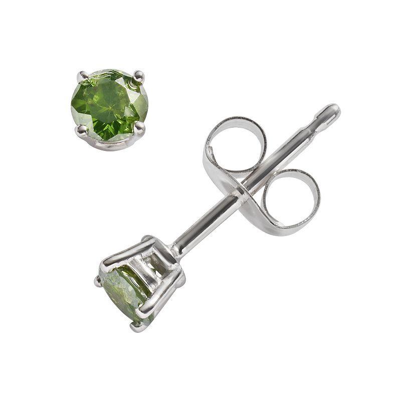 10k White Gold 1/4-ct. T.W. Green Round-Cut Diamond Solitaire Stud Earrings, Womens Product Image