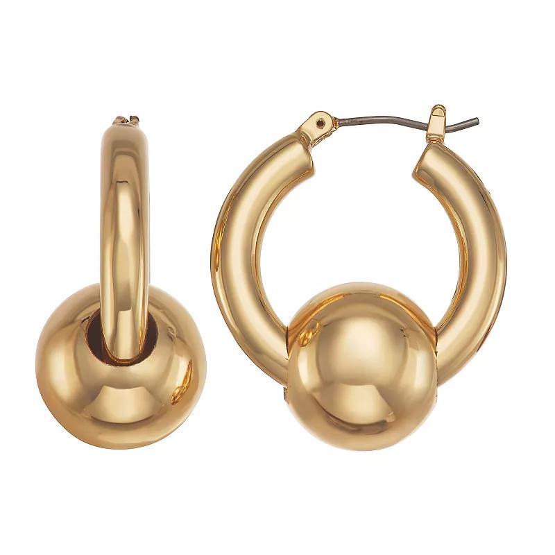 Nine West Hoop with Ball Click-It Earrings, Womens, Gold Tone Product Image