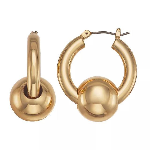 Nine West Hoop with Ball Click-It Earrings, Womens, Gold Tone Product Image