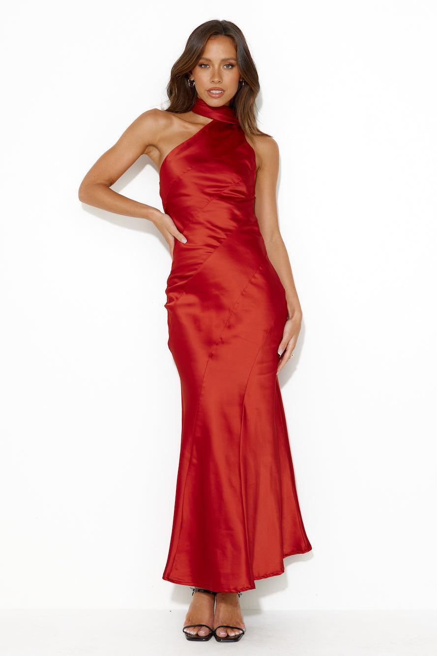 Glistening Star Satin Maxi Dress Burgundy Product Image