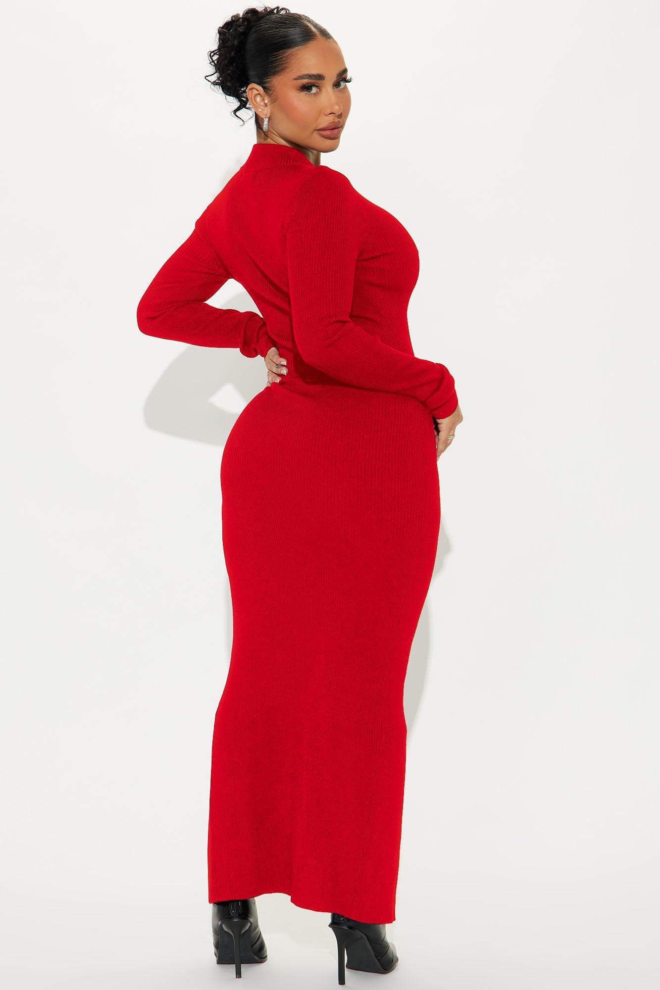 Anna Sweater Maxi Dress - Red Product Image