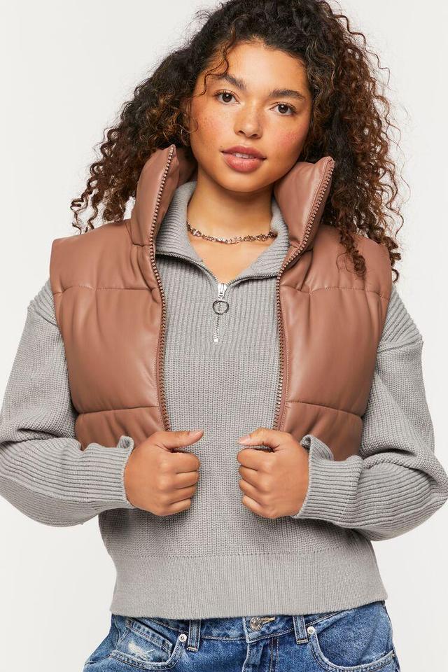 Quilted Faux Leather Cropped Vest | Forever 21 Product Image