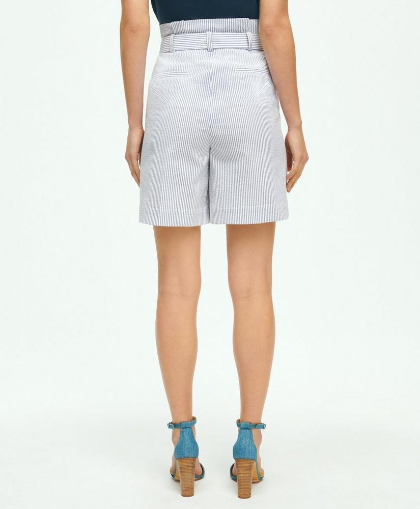 Paperbag Bermuda Shorts In Striped Seersucker Cotton Blend Product Image