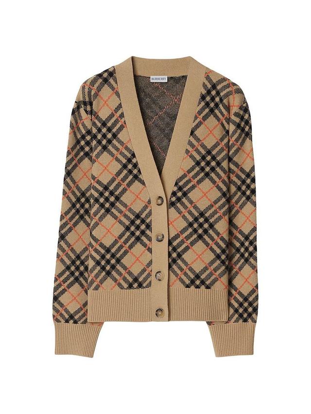 Womens Plaid Cashmere V-Neck Cardigan Product Image