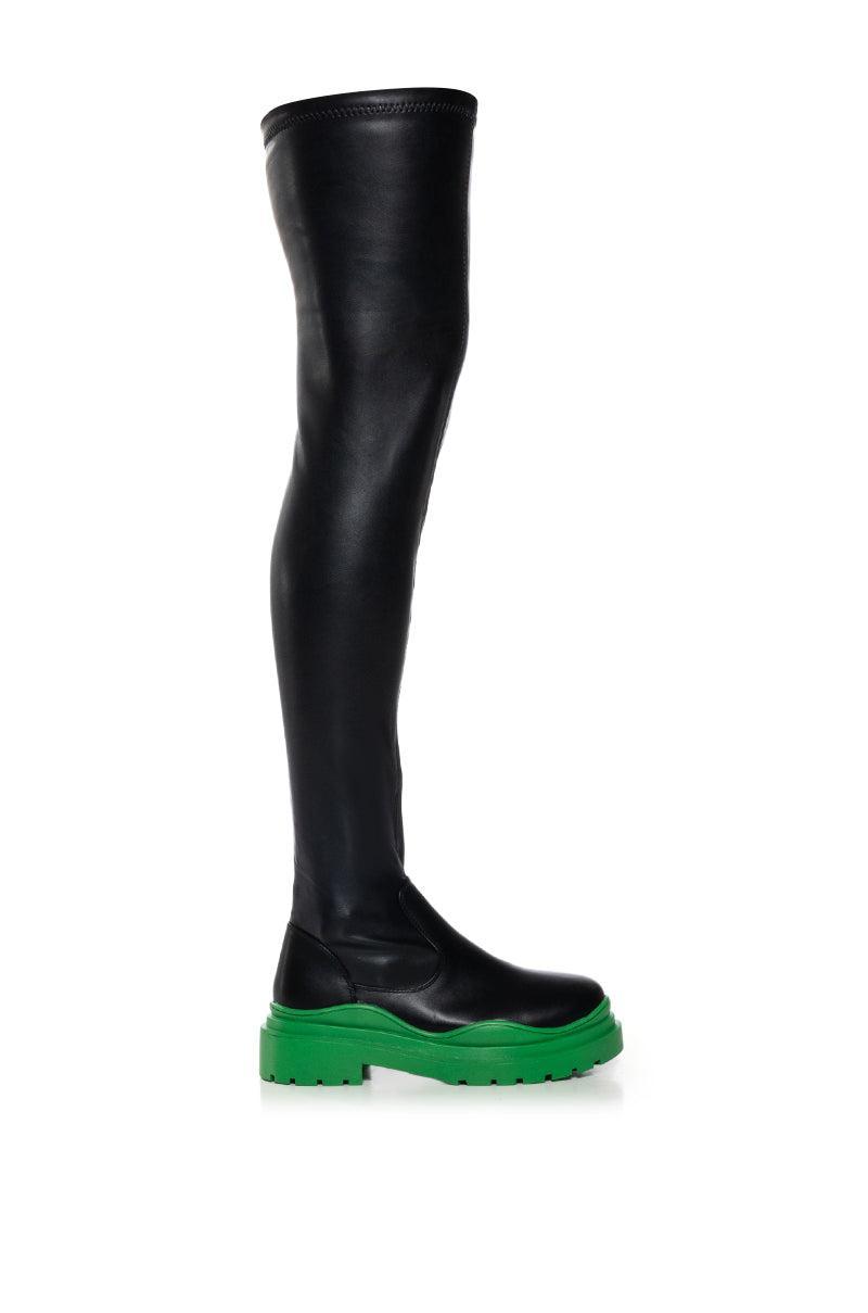 AZALEA WANG CENTERPIECE 4 WAY STRETCH BOOT IN GREEN Product Image