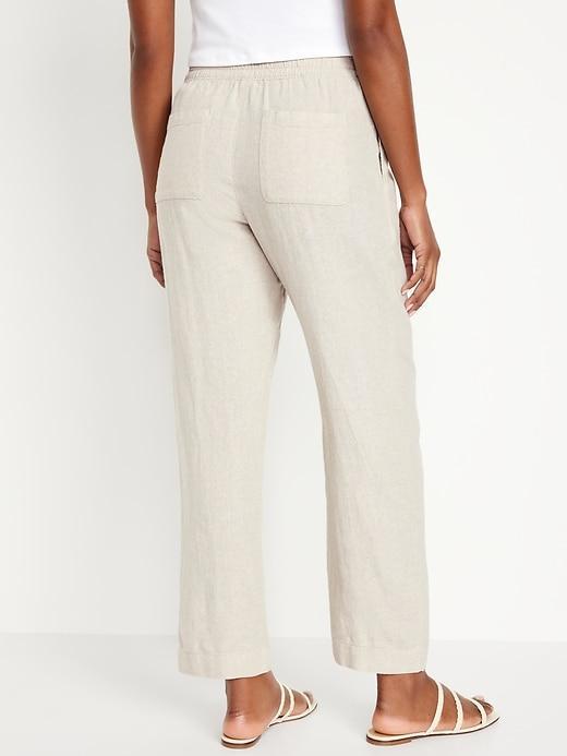 High-Waisted Linen-Blend Straight Pants Product Image