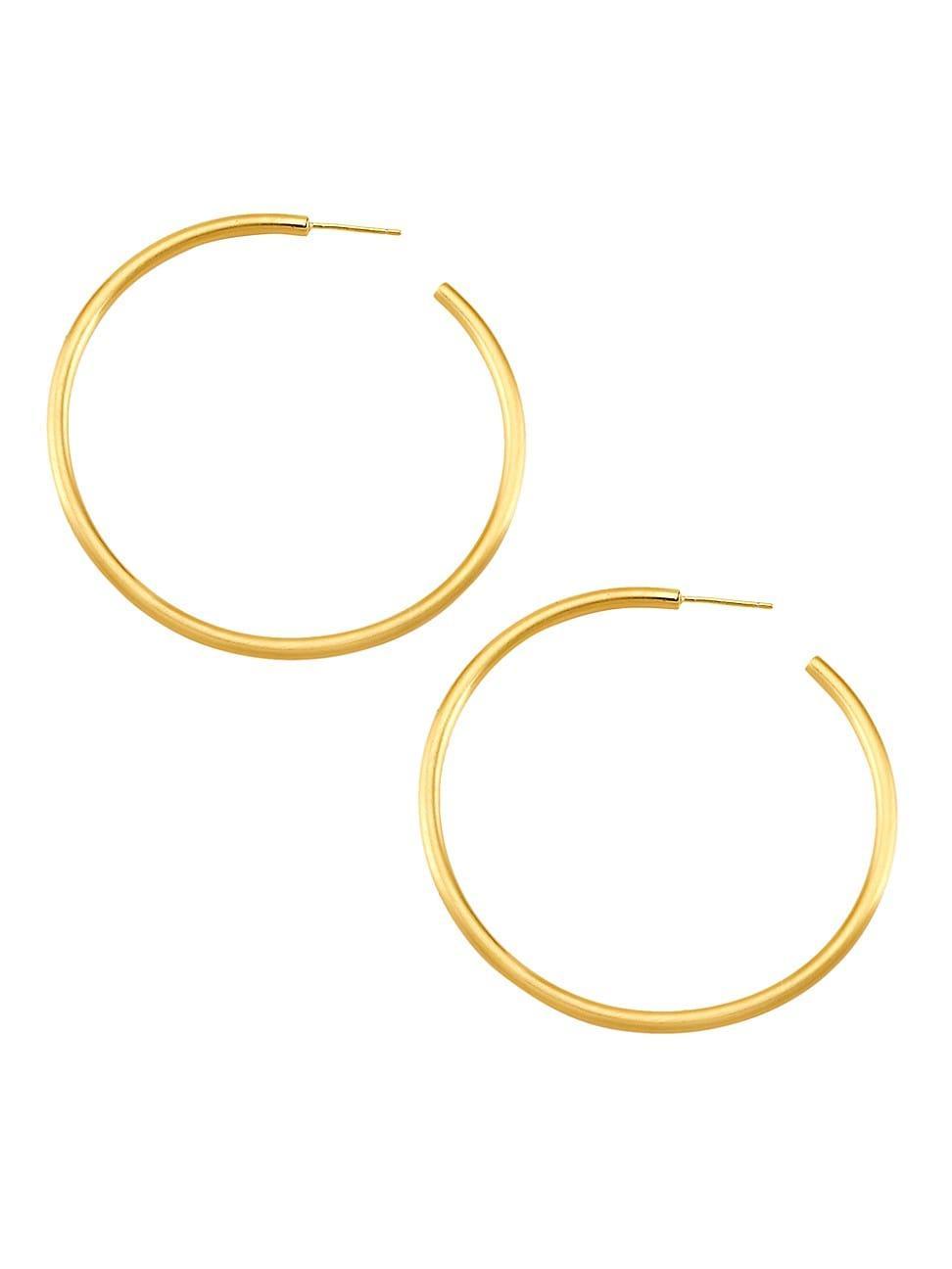 Womens 22K Gold-Plated Brushed Gold Skinny Hoops Product Image