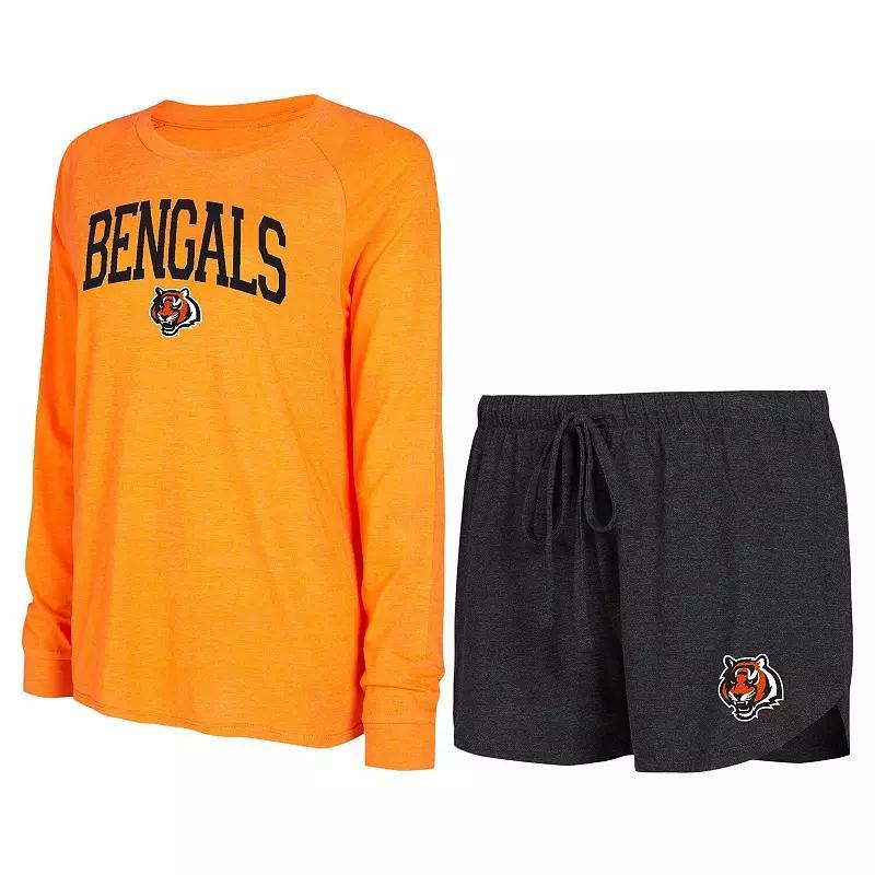 Womens Concepts Sport /Orange Cincinnati Bengals Raglan Long Sleeve T-Shirt & Shorts Lounge Set Product Image