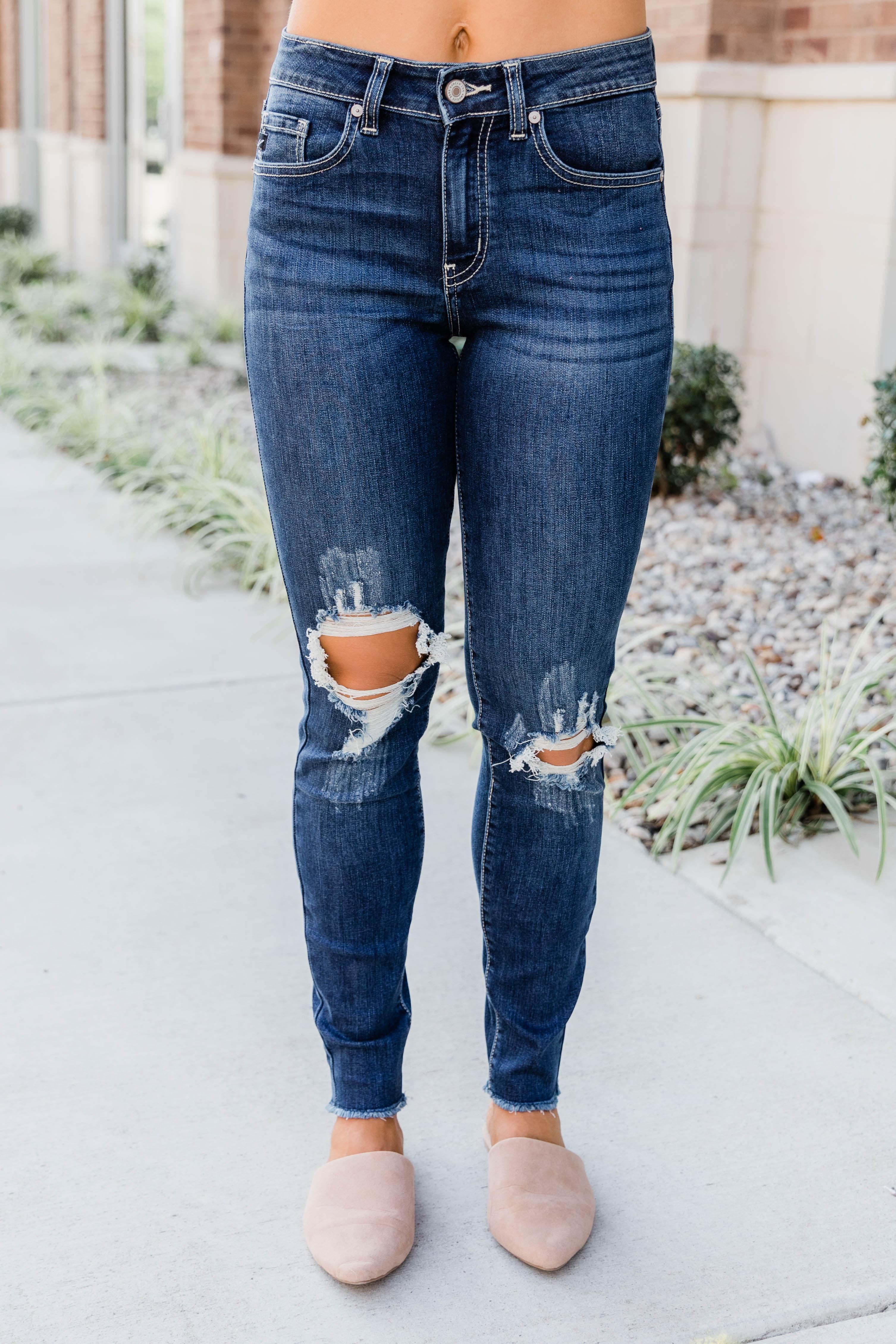 The Kallista Dark Wash Distressed Crop Jeans FINAL SALE Product Image