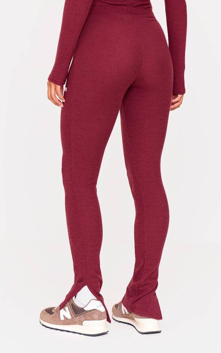 PRETTYLITTLETHING Plum Crinkle Split Hem Rib Leggings Product Image