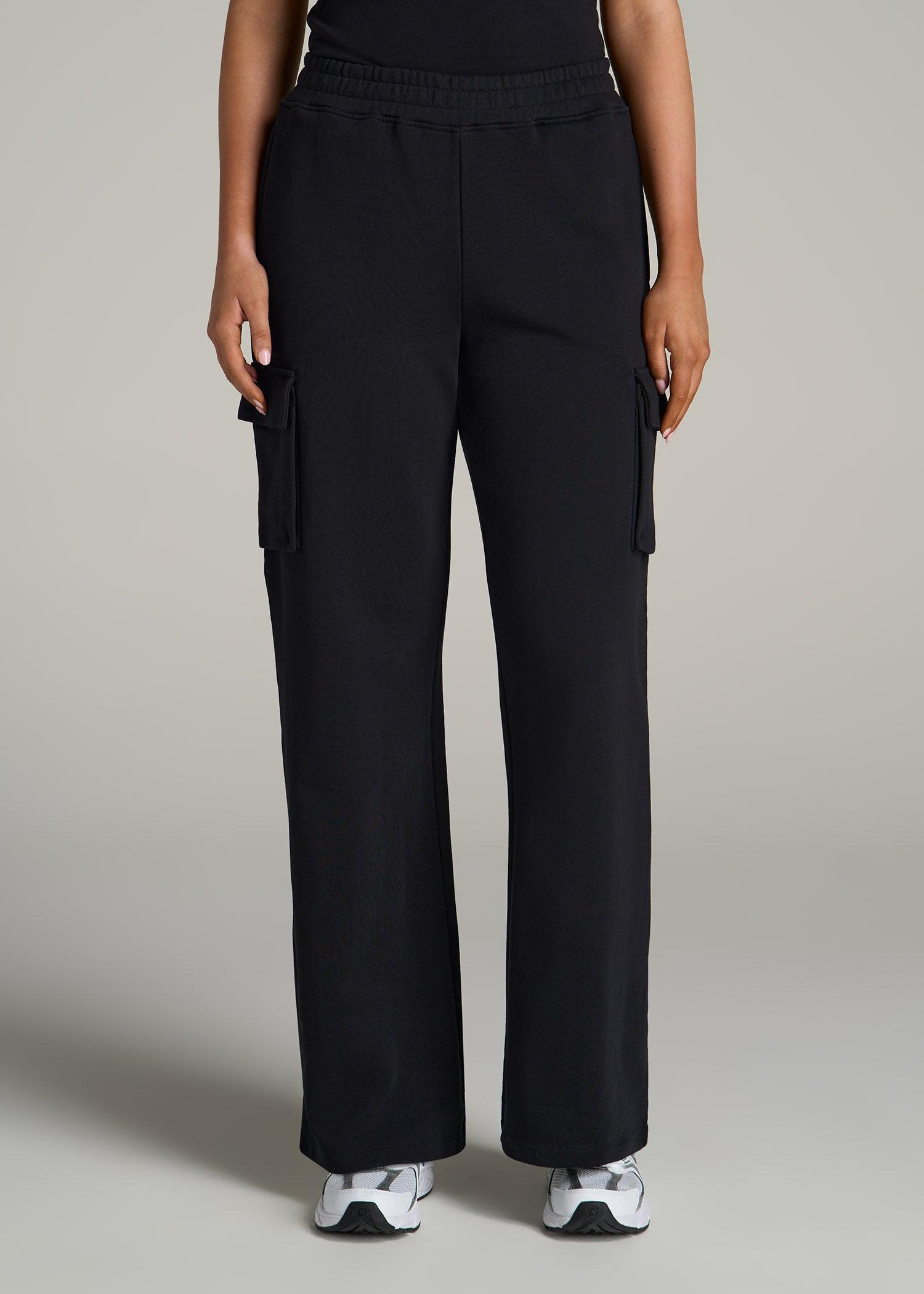 French Terry Wide Leg Cargo Sweatpants for Tall Women in Black Product Image