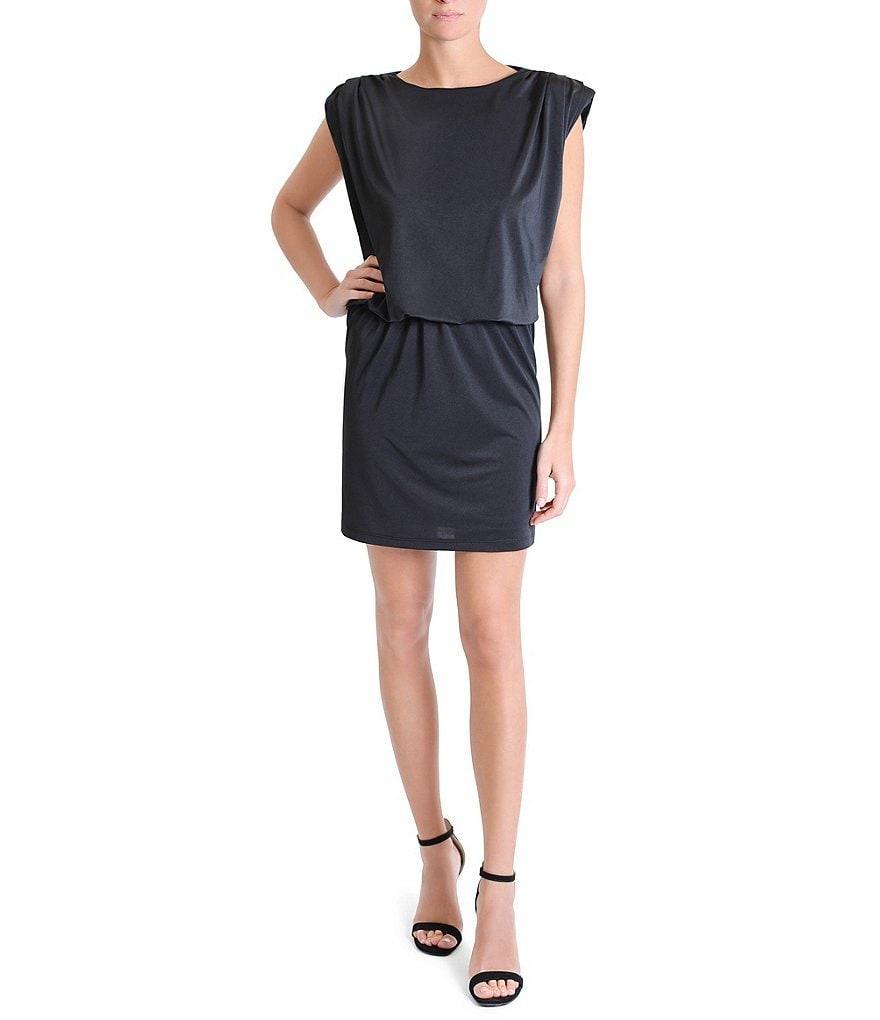 Julia Jordan Stretch Satin Jewel Neckline Cap Sleeve Blouson Dress Product Image