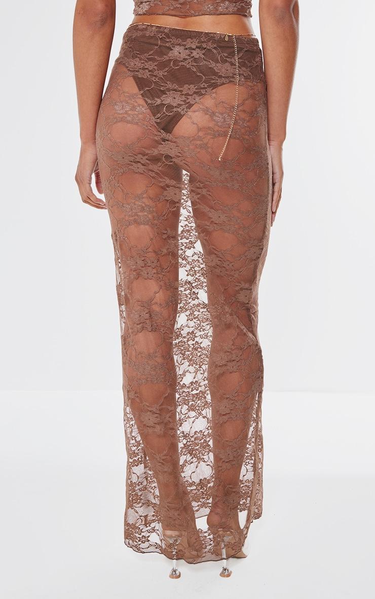 Brown Lace Sheer Maxi Skirt Product Image