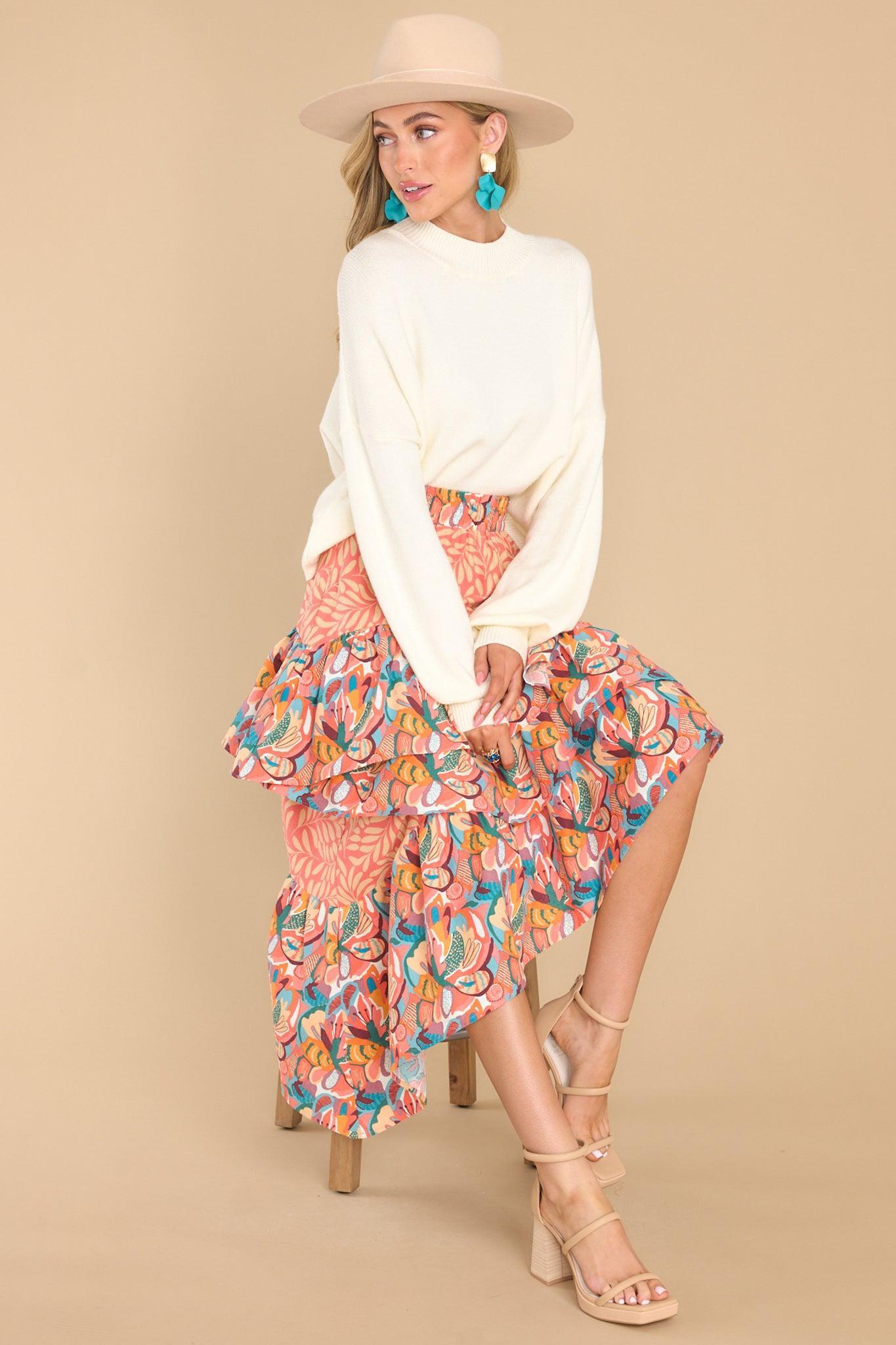 Aura Sunset Horizon Hues Multi Print Midi Skirt Product Image