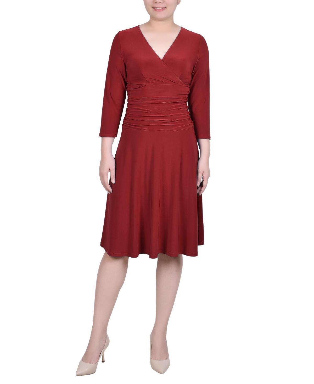 Ny Collection Petite 3/4 Sleeve Rouched-Waist Dress Product Image