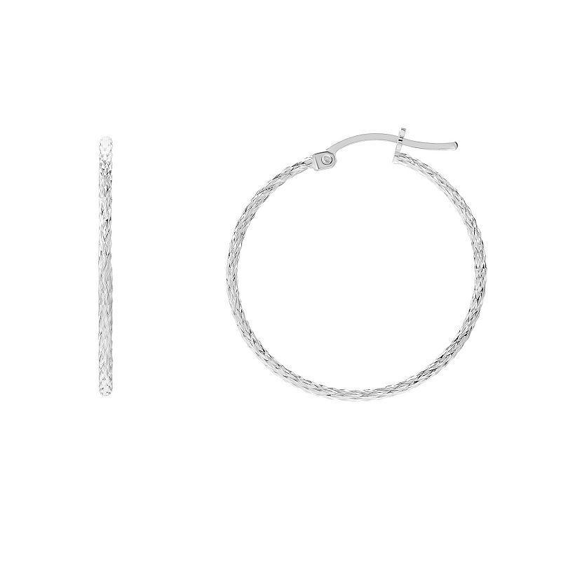 PRIMROSE Sterling Silver Textured Hoop Earrings, Womens Product Image