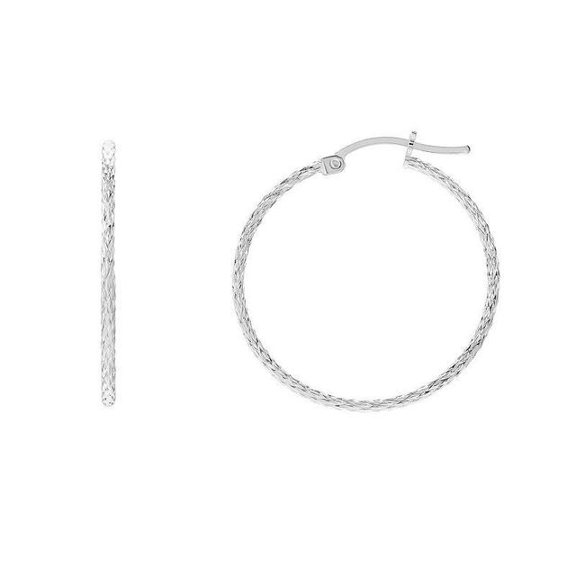 PRIMROSE Sterling Silver Textured Hoop Earrings, Womens Grey Product Image