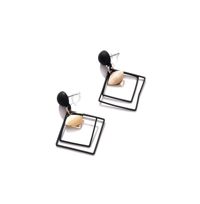 Sohi Womens Black Metallic Geometric Drop Earrings Product Image