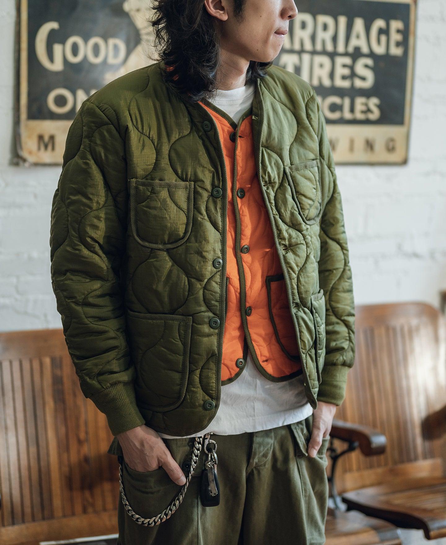 Military Style Quilted Padded Ripstop Nylon Jacket - Olive Product Image