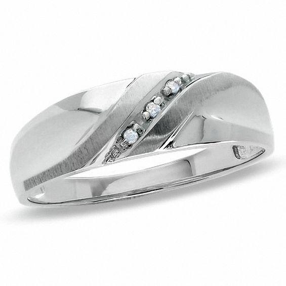 Men's Diamond Accent Slant Wedding Band in 10K White Gold Product Image