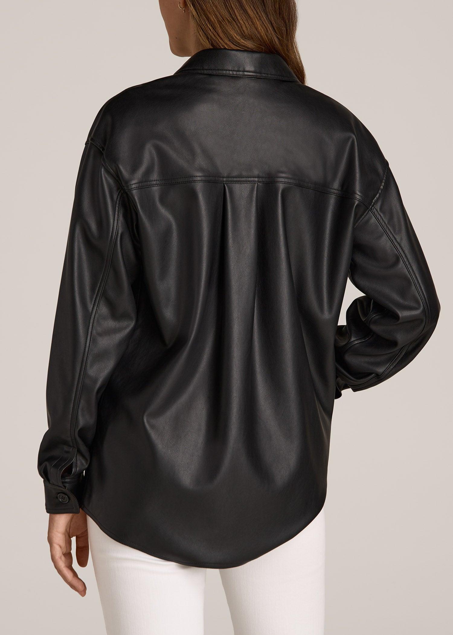 Faux Leather Shirt Jacket for Tall Women in Black Product Image