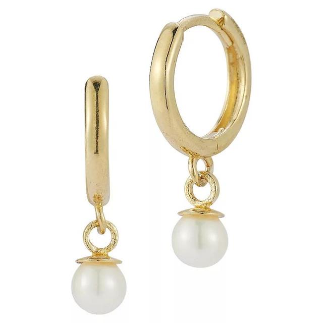 LUMINOR GOLD 14k Gold Pearl Huggie Hoop Earrings, Womens Product Image