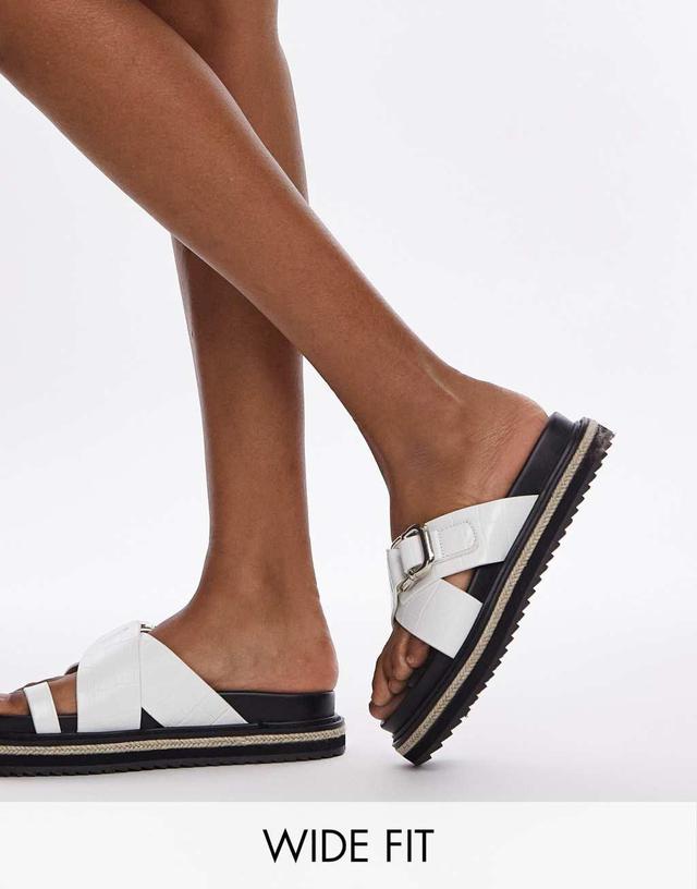 Topshop Wide Fit Jenny espadrille sandals with buckle detail in white croc Product Image