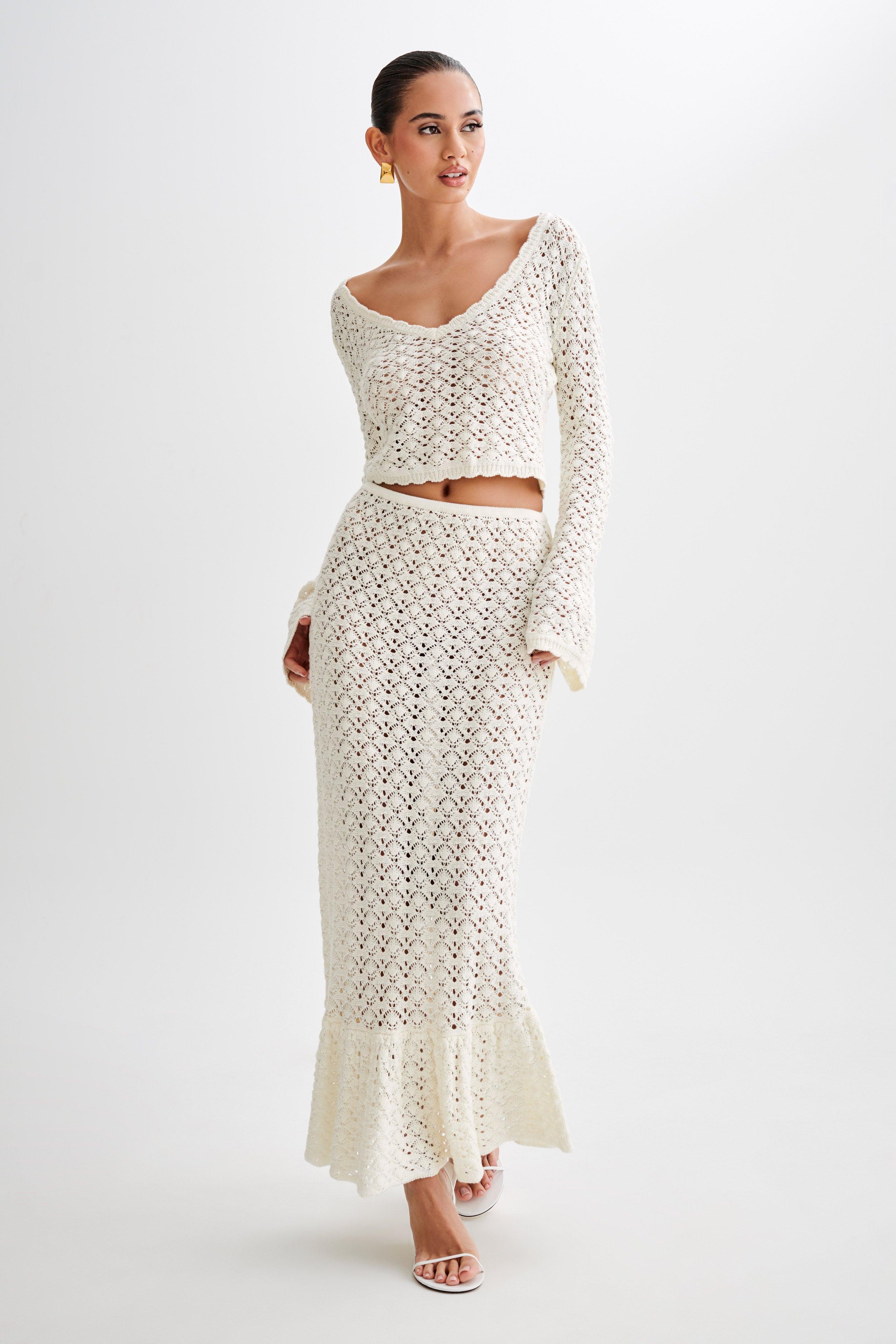 Anais Frill Knit Midi Skirt - Ivory Product Image