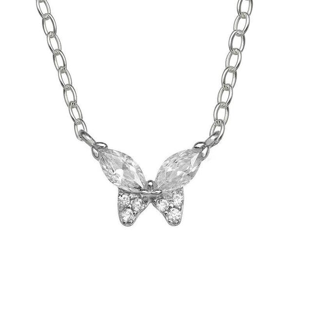 PRIMROSE Sterling Silver Cubic Zirconia Butterfly Necklace, Womens Sterling Silver Clear Product Image