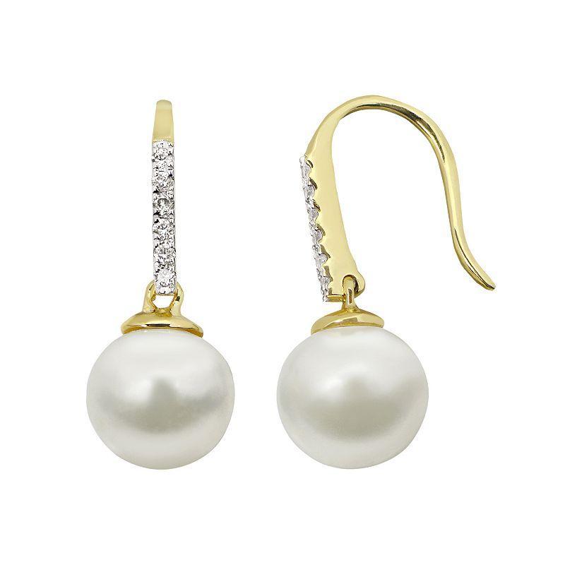 PearLustre by Imperial Freshwater Cultured Pearl Diamond Accent 14k Gold Drop Earrings, Womens, White product image