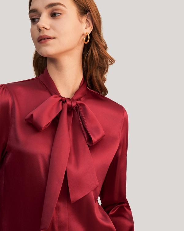 Women Bow-tie Neck Silk Blouse Product Image