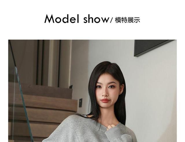 Drop Shoulder Crew Neck Plain Crop Sweatshirt Product Image