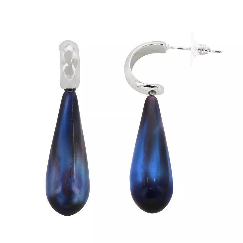 PANNEE BY PANACEA Silver Tone Blue Resin Teardrop Drop C-Hoop Earrings, Womens Product Image