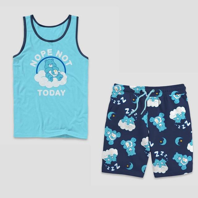 Mens Care Bears Nope Not Today Print Tank Top and Shorts Pajama Set - Blue Product Image