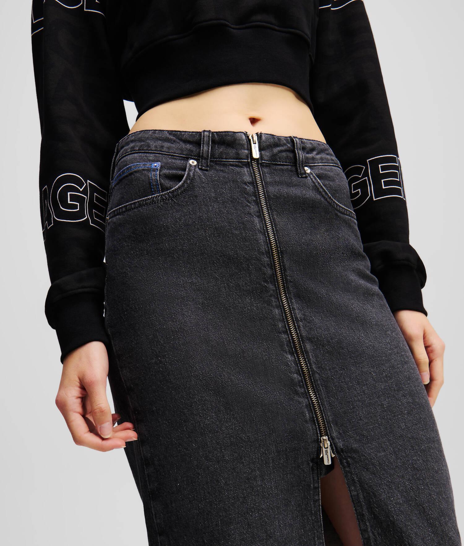 ZIP-FRONT DENIM MIDI SKIRT Product Image